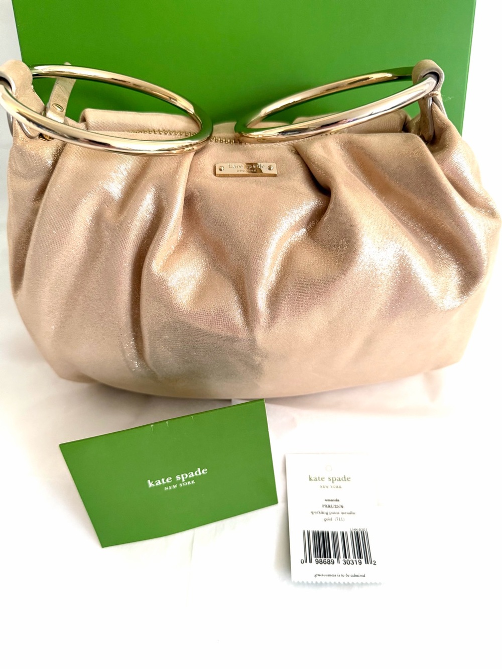 kate spade NWT Vintage Champagne Gold Metallic Leather Bracelet Evening Bag